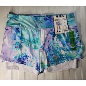 RBX Women's Activewear Running Shorts Size L Attached Compression Short Blue